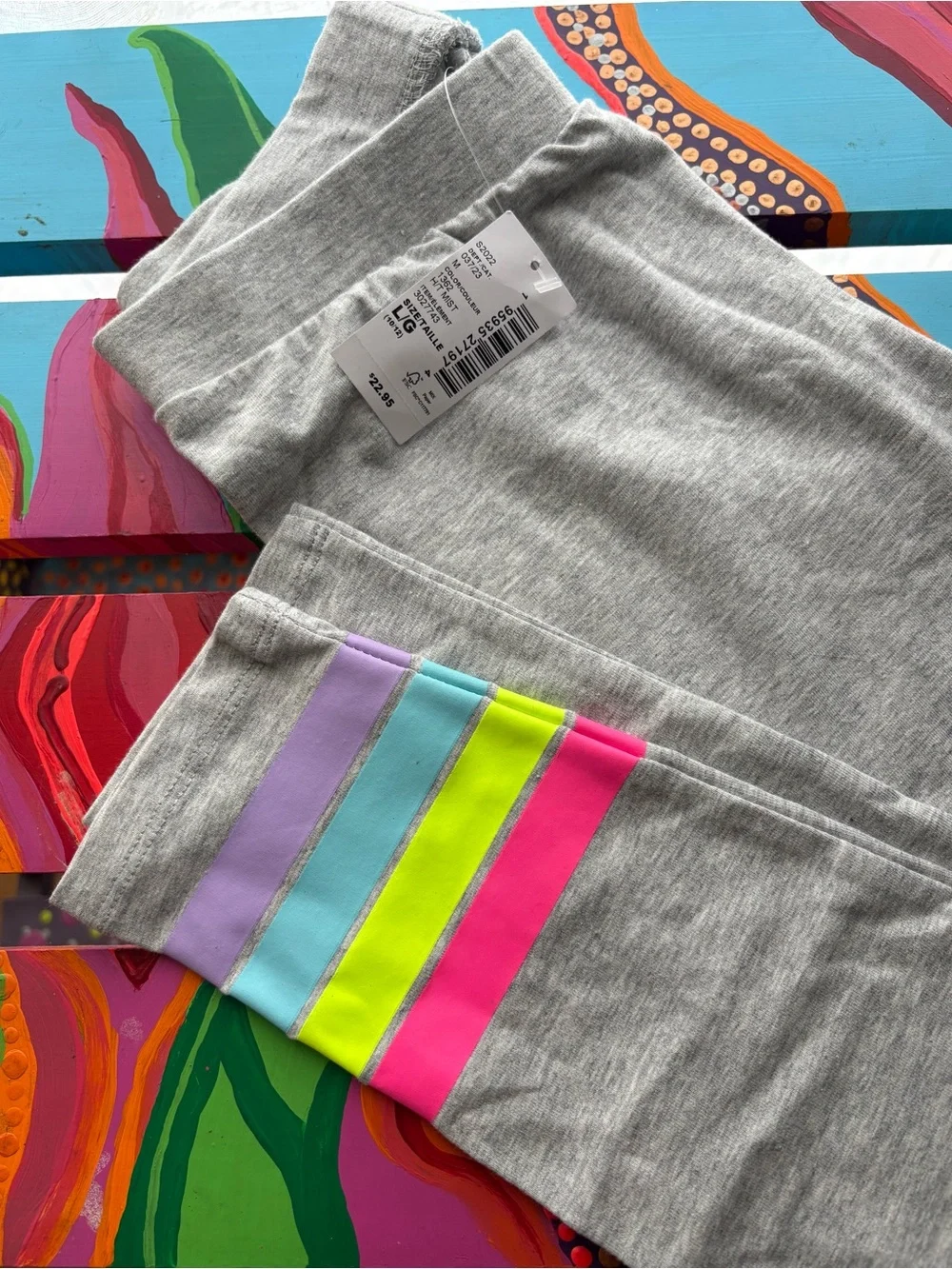 The Children’s Place Girls' Gray Leggings with Neon Stripe Detail Size L (10/12)
